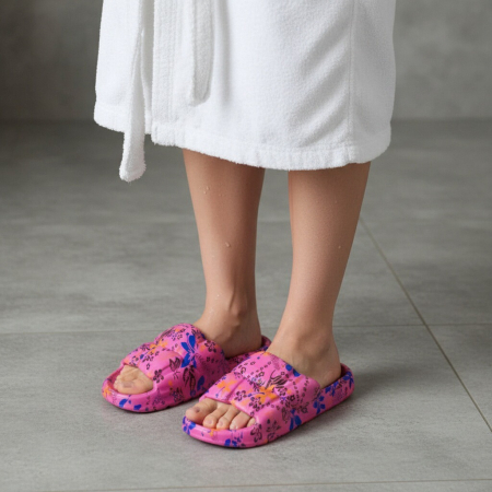 Papuci - Papuci cu motiv floral H682fucsia