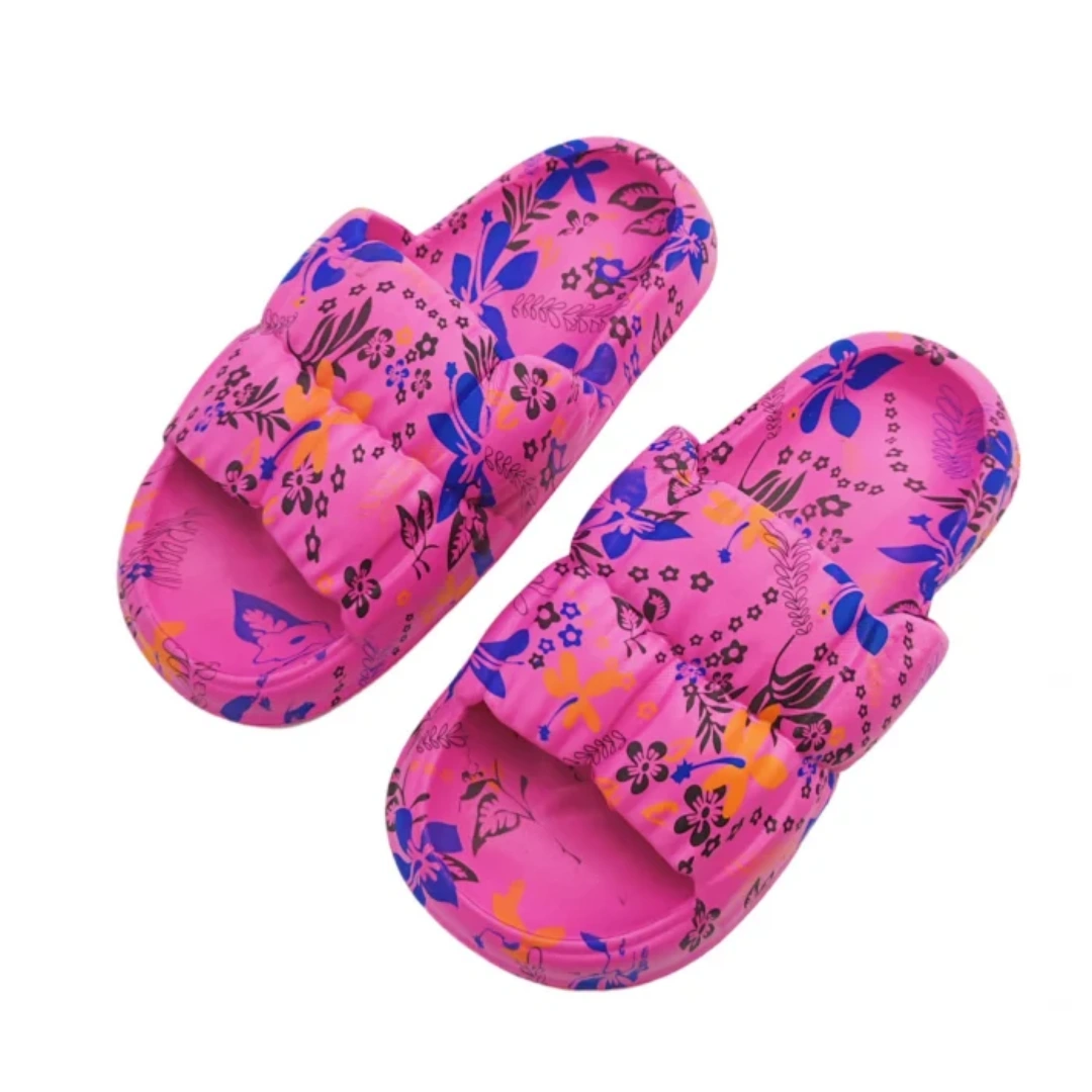 Papuci - Papuci cu motiv floral H682fucsia