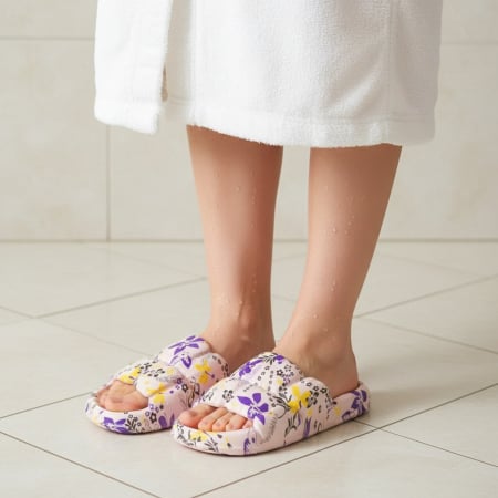 Papuci - Papuci cu motiv floral H682roz