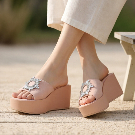 Damă - Papuci cu platforma A22-137roz