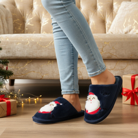 Damă - Papuci de casa cu motive Craciun L690bleumarin
