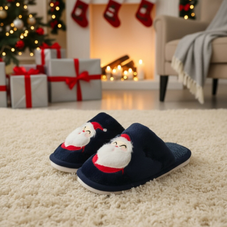 Damă - Papuci de casa cu motive Craciun L690bleumarin