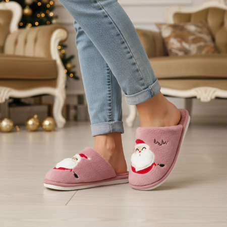 Damă - Papuci de casa cu motive Craciun L690roz
