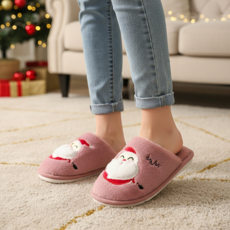 Damă - Papuci de casa cu motive Craciun L690roz