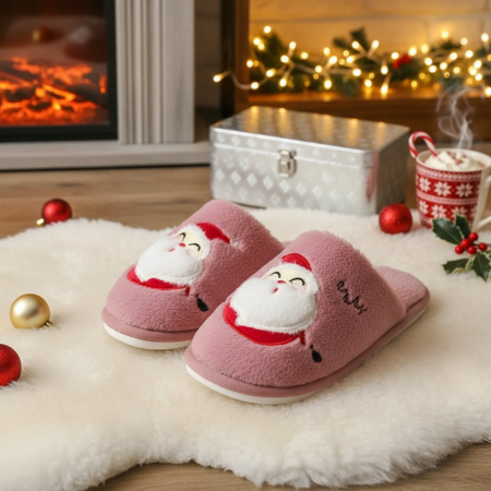 Damă - Papuci de casa cu motive Craciun L690roz