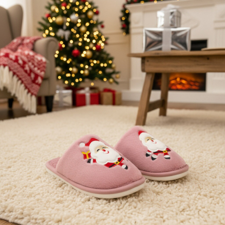 Papuci de casa cu motive Craciun L765roz [11]