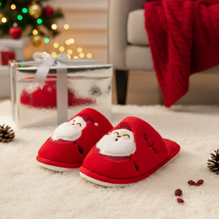 Papuci de casă - Papuci de casa cu motive Craciun L690rosu