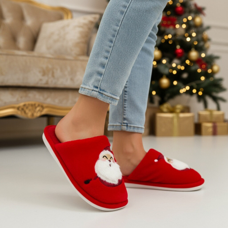 Papuci de casă - Papuci de casa cu motive Craciun L690rosu