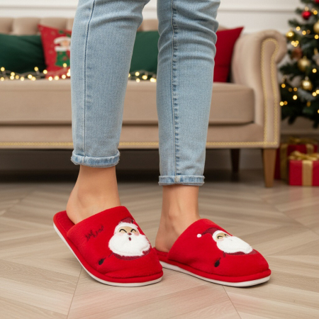 Papuci de casa cu motive Craciun L690rosu [8]