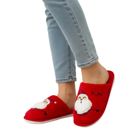 Papuci de casă - Papuci de casa cu motive Craciun L690rosu