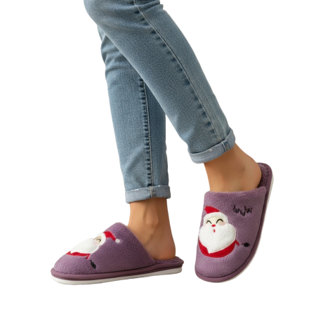 Încălțăminte damă - Papuci de casa cu motive Craciun L690mov