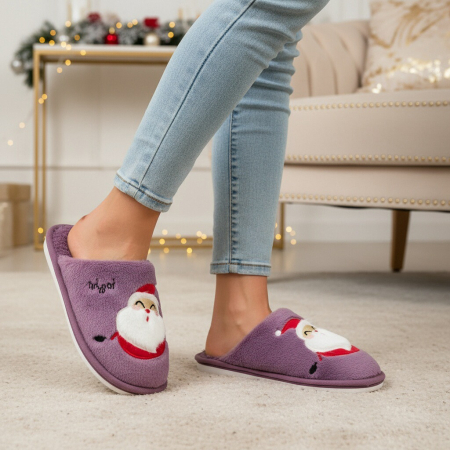Încălțăminte damă - Papuci de casa cu motive Craciun L690mov