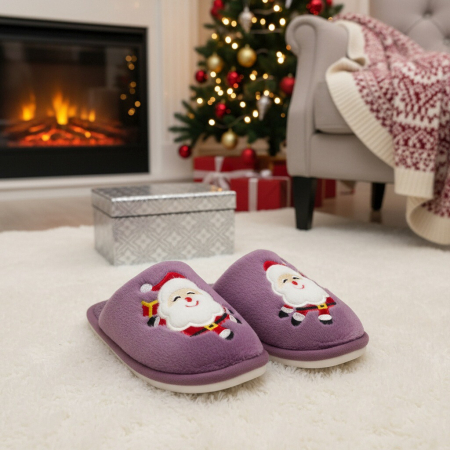 Damă - Papuci de casa cu motive Craciun L765mov