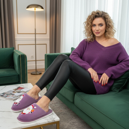 Papuci de casa cu motive Craciun L765mov [6]