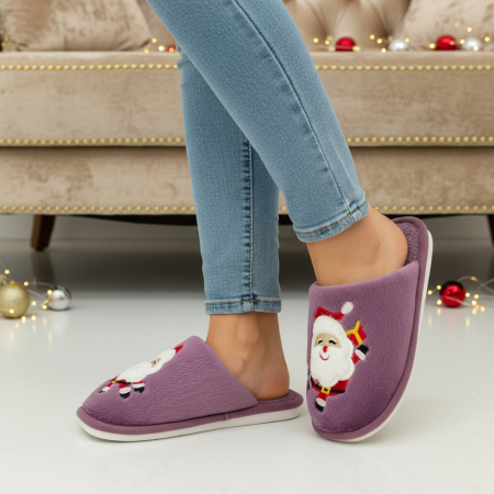 Încălțăminte damă - Papuci de casa cu motive Craciun L765mov