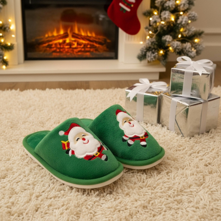 Papuci de casa cu motive Craciun L765verde [6]