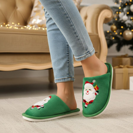 Papuci de casă - Papuci de casa cu motive Craciun L765verde