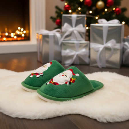 Papuci de casa cu motive Craciun L765verde [7]