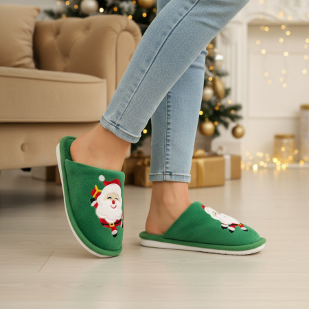 Papuci de casă - Papuci de casa cu motive Craciun L765verde