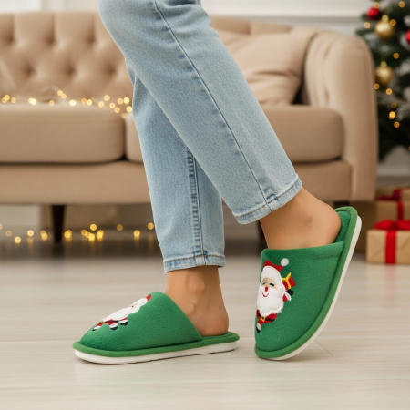 Papuci de casă - Papuci de casa cu motive Craciun L765verde