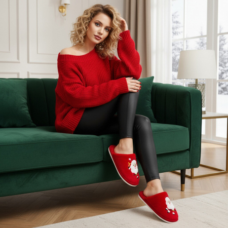 Papuci de casă - Papuci de casa cu motive Craciun L765rosu