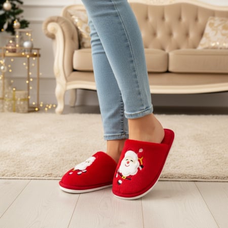 Papuci de casă - Papuci de casa cu motive Craciun L765rosu
