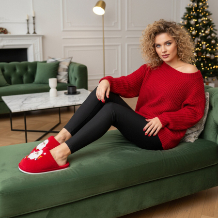 Papuci de casă - Papuci de casa cu motive Craciun L765rosu