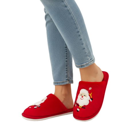 Papuci de casă - Papuci de casa cu motive Craciun L765rosu