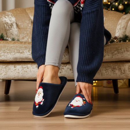 Papuci de casa cu motive Craciun L765bleumarin [11]