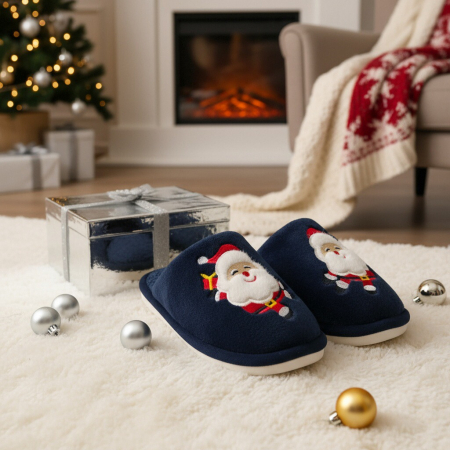 Damă - Papuci de casa cu motive Craciun L765bleumarin