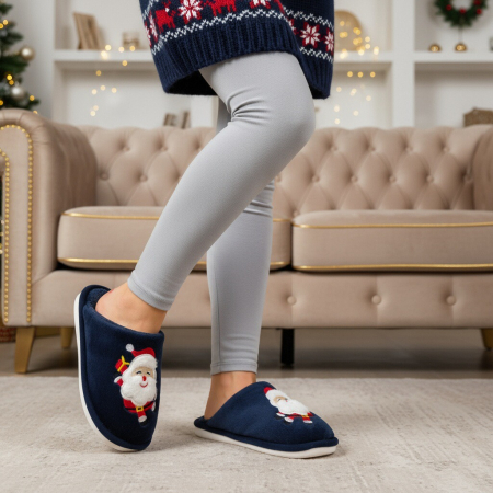 Papuci de casa cu motive Craciun L765bleumarin [9]