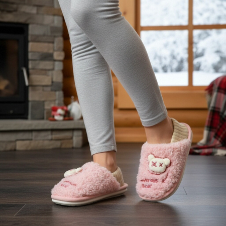 Încălțăminte damă - Papuci de casa imblaniti 43079D-77roz deschis