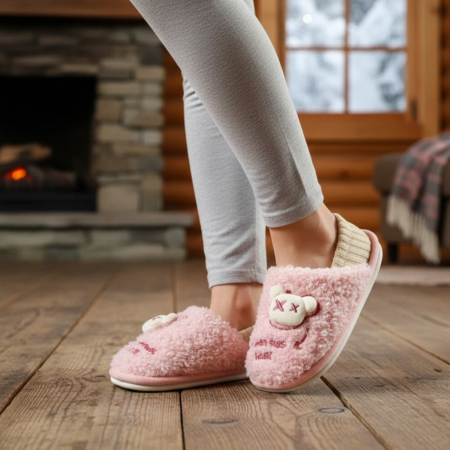 Încălțăminte damă - Papuci de casa imblaniti 43079D-77roz deschis