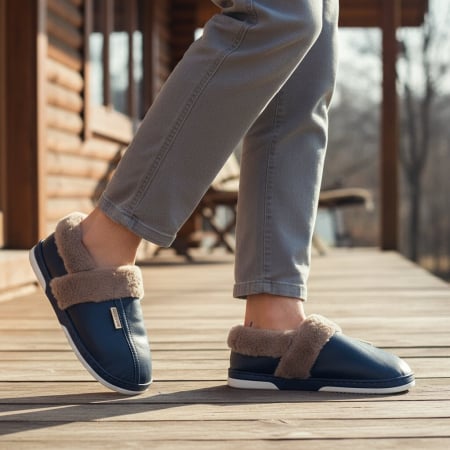 Încălțăminte bărbați - Papuci de casa imblaniti D310bleumarin