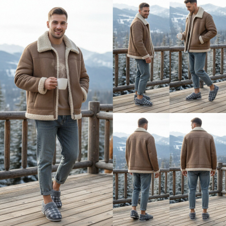 Încălțăminte bărbați - Papuci de casa imblaniti D311gri