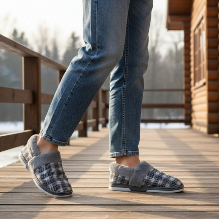 Încălțăminte bărbați - Papuci de casa imblaniti D311gri