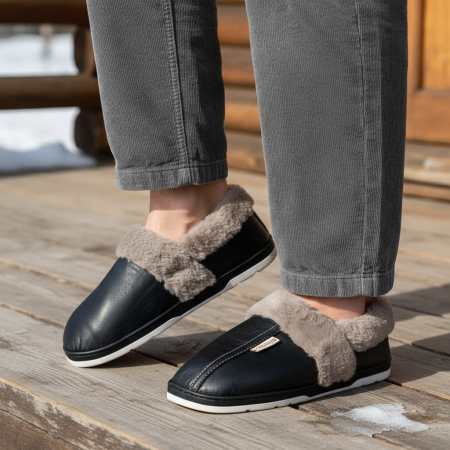 Încălțăminte bărbați - Papuci de casa imblaniti D310negru