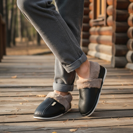 Încălțăminte bărbați - Papuci de casa imblaniti D310negru
