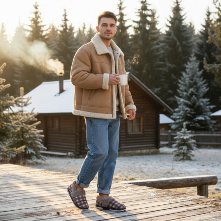 Încălțăminte bărbați - Papuci de casa imblaniti D311maro