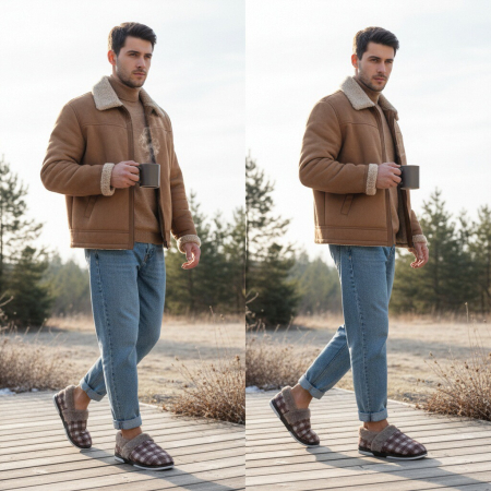 Încălțăminte bărbați - Papuci de casa imblaniti D311maro