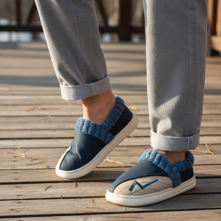 Încălțăminte bărbați - Papuci de casa imblaniti D327albastru