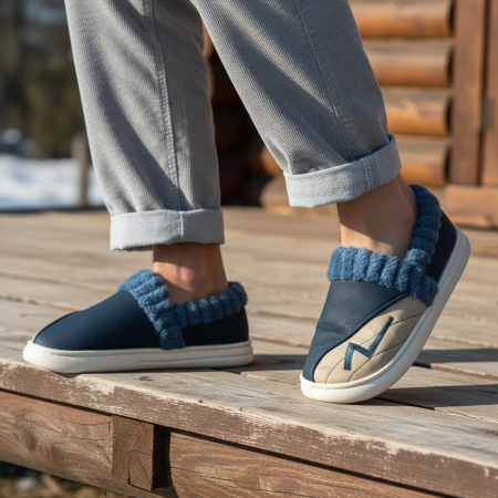 Încălțăminte bărbați - Papuci de casa imblaniti D327albastru