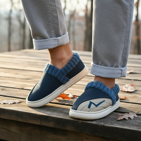 Încălțăminte bărbați - Papuci de casa imblaniti D327albastru