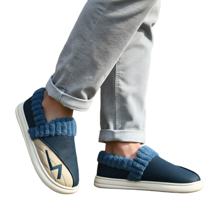 Încălțăminte bărbați - Papuci de casa imblaniti D327albastru