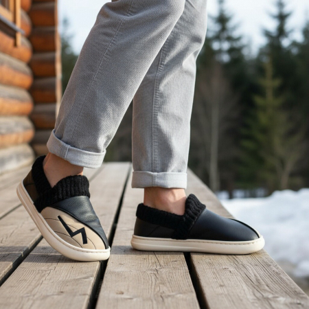 Papuci de casă - Papuci de casa imblaniti D327negru