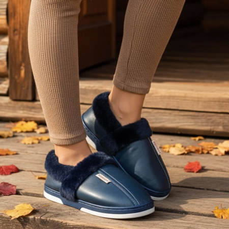 Papuci de casă - Papuci de casa imblaniti L603bleumarin