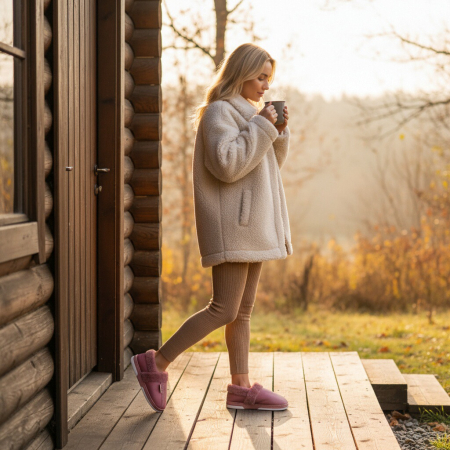 Papuci de casă - Papuci de casa imblaniti L603roz