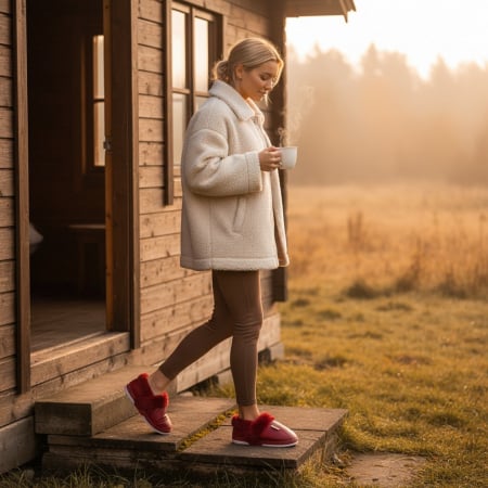 Papuci de casă - Papuci de casa imblaniti L603visiniu