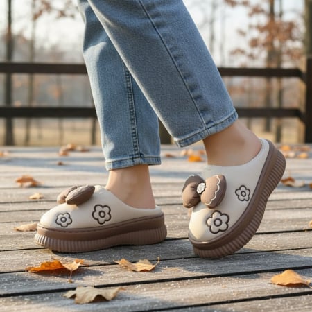 Papuci de casă - Papuci de casa pufosi L736crem