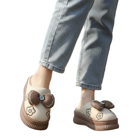 Papuci de casă - Papuci de casa pufosi L736crem